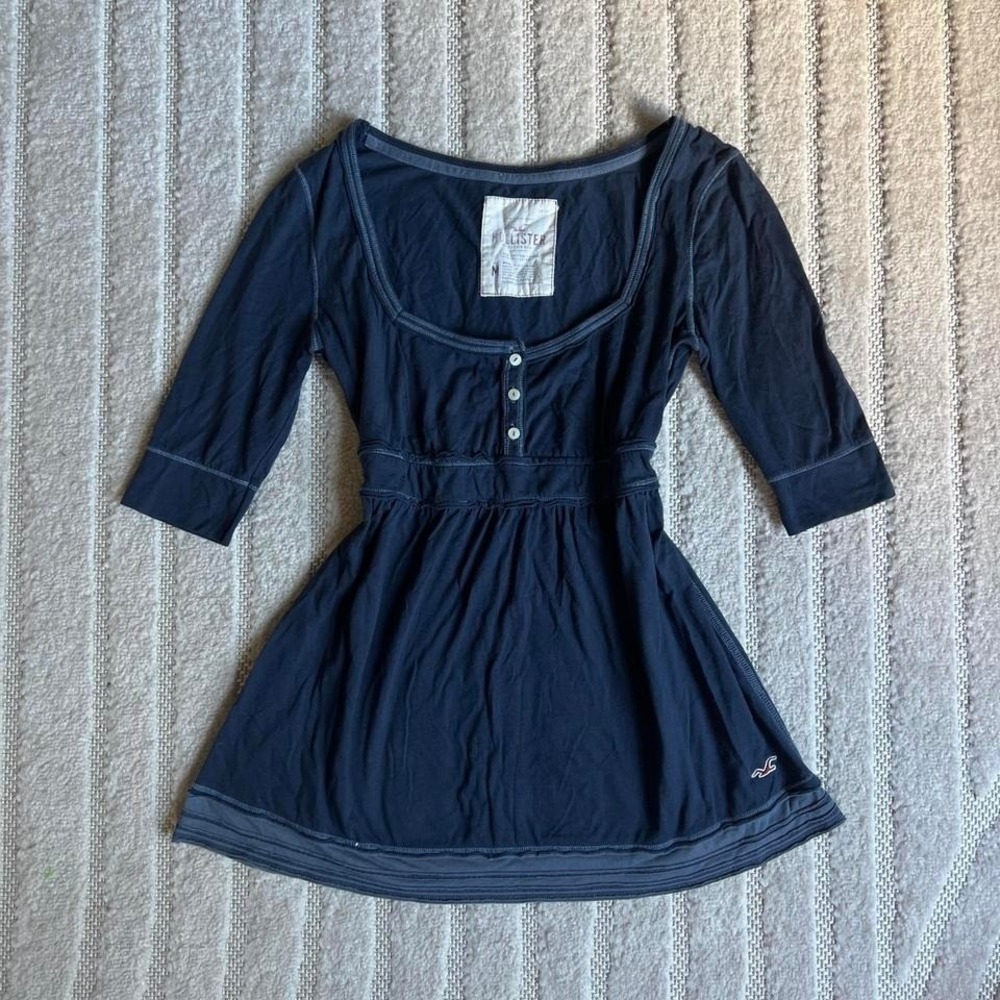 VTG Y2K Hollister Babydoll Henley Top Size Medium Navy Empire Waist Bella Swan